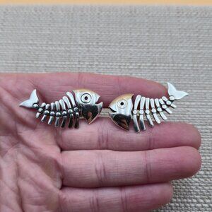 970 Silver Silversmith Antonio Pineda 1950s Bone Fish Cufflinks B699